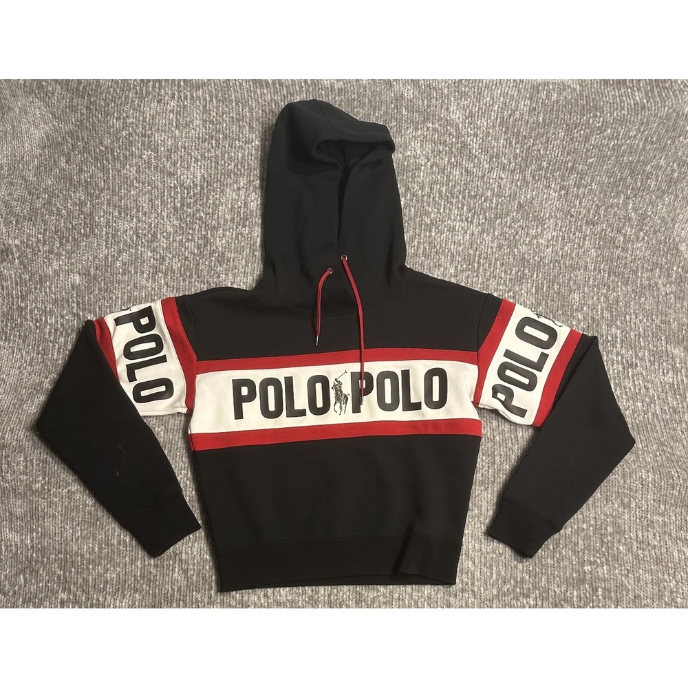 Polo Ralph Lauren Hoodie Cropped Women's Black Classic Pullover Small